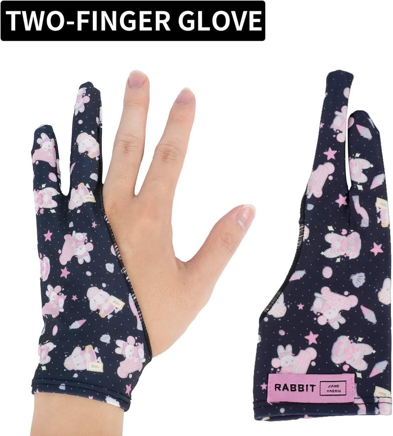 Spaseeba Artist Drawing Glove, Two-Finger Digital Art Glove for Drawing Tablet/Pen Display/Monitor Cute Rabbit Print Universal for Right and Left Hand, M Blackpink Color - Image 4